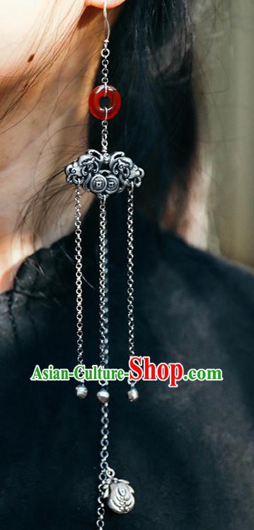 Handmade Chinese Traditional Agate Eardrop Classical Cheongsam Earrings Accessories Silver Tassel Ear Jewelry Handmade Chinese Traditional Agate Eardrop Classical Cheongsam Earrings Accessories Silver Tassel Ear Jewelry