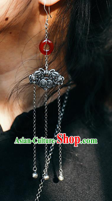 Handmade Chinese Traditional Agate Eardrop Classical Cheongsam Earrings Accessories Silver Tassel Ear Jewelry Handmade Chinese Traditional Agate Eardrop Classical Cheongsam Earrings Accessories Silver Tassel Ear Jewelry