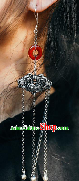 Handmade Chinese Traditional Blueing Silver Eardrop Classical Cheongsam Earrings Accessories Jade Ear Jewelry Handmade Chinese Traditional Blueing Silver Eardrop Classical Cheongsam Earrings Accessories Jade Ear Jewelry
