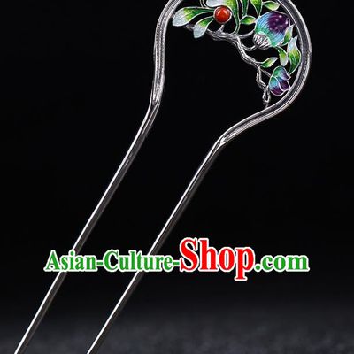 China National Silver Coral Hairpin Handmade Hair Jewelry Accessories Traditional Cheongsam Enamel Peony Hair Stick