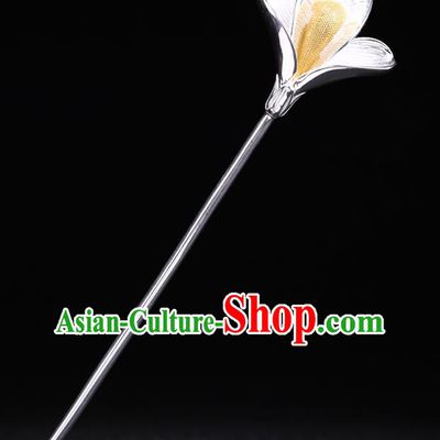 China National Silver Mangnolia Hairpin Handmade Hair Jewelry Accessories Traditional Cheongsam Hair Stick