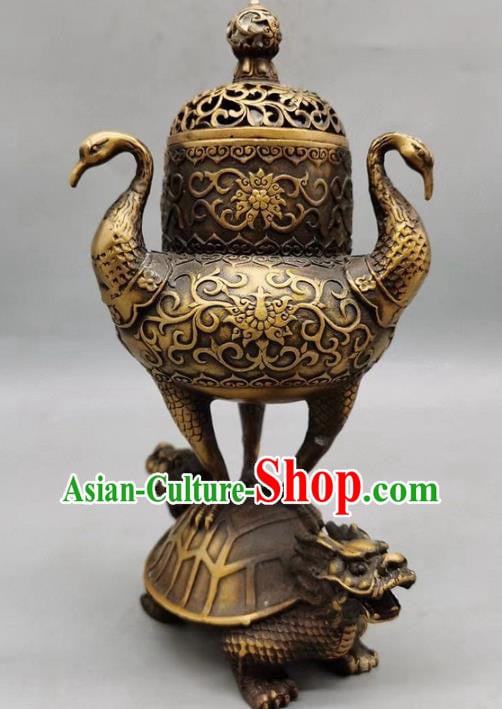 Handmade Chinese Carving Tortoise Crane Censer Ornaments Traditional Brass Incense Burner Accessories Handmade Chinese Carving Tortoise Crane Censer Ornaments Traditional Brass Incense Burner Accessories