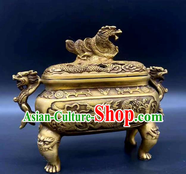 Handmade Chinese Carving Dragon Censer Ornaments Traditional Brass Incense Burner Accessories Handmade Chinese Carving Dragon Censer Ornaments Traditional Brass Incense Burner Accessories