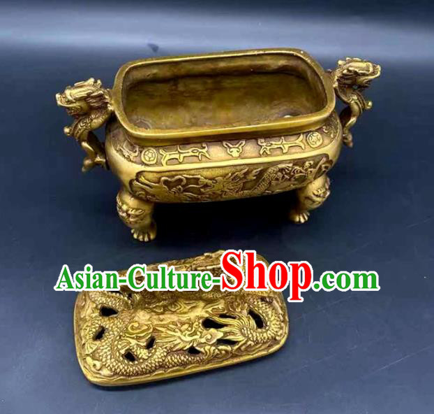 Handmade Chinese Carving Dragon Censer Ornaments Traditional Brass Incense Burner Accessories Handmade Chinese Carving Dragon Censer Ornaments Traditional Brass Incense Burner Accessories