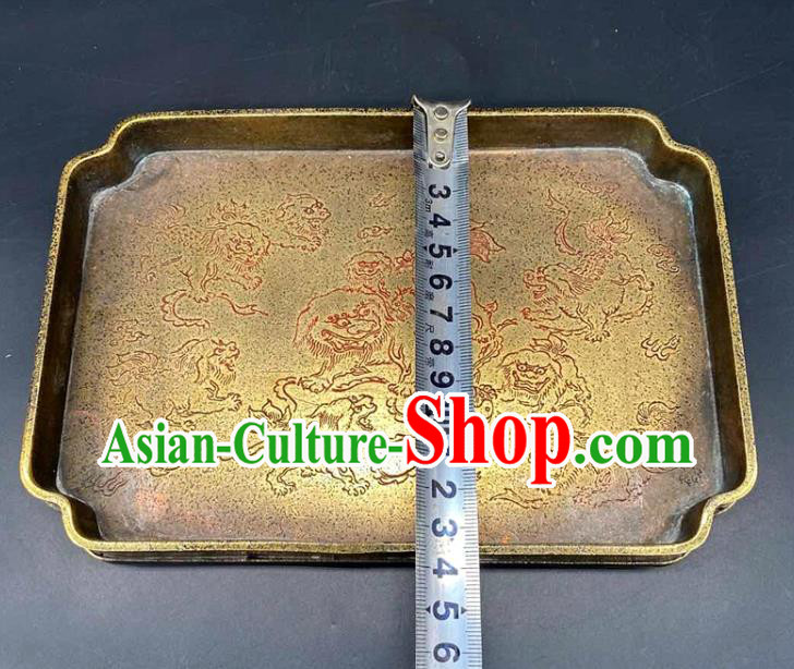 Handmade Chinese Carving Lion Tray Ornaments Traditional Brass Salver Accessories Handmade Chinese Carving Lion Tray Ornaments Traditional Brass Salver Accessories