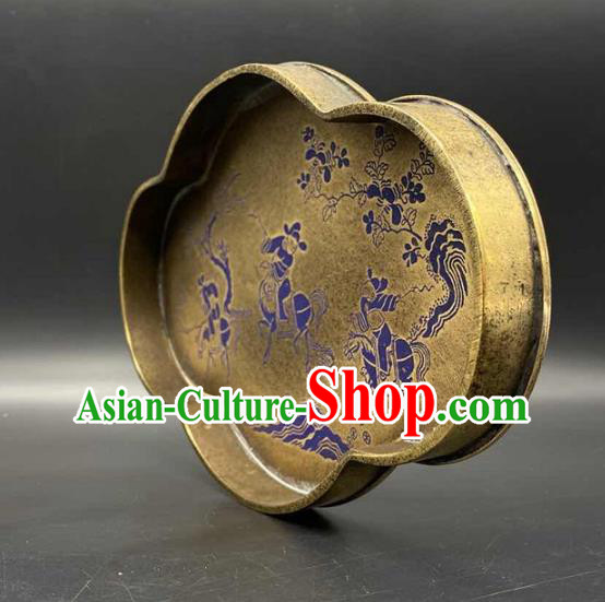 Handmade Chinese Traditional Brass Salver Accessories Lacquer Painting Tray Ornaments Handmade Chinese Traditional Brass Salver Accessories Lacquer Painting Tray Ornaments