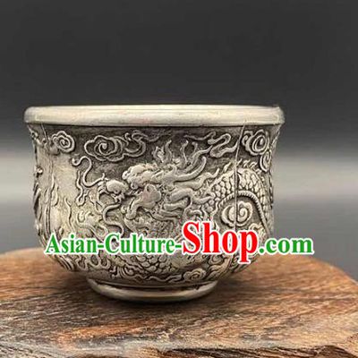 Handmade Chinese Carving Dragon Cup Ornaments Traditional Copper Craft Tasse Teacup