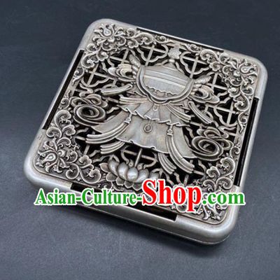 Handmade Chinese Ink Box Ornaments Traditional Brass Craft Carving Lotus Ink Cartridge