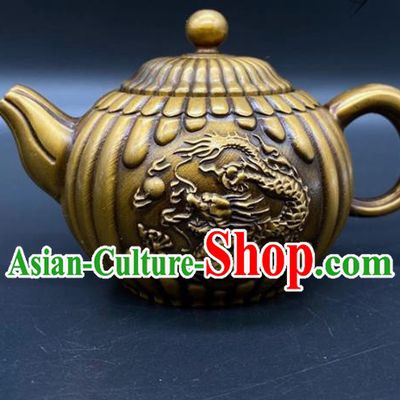 Handmade Chinese Carving Dragon Teapot Ornaments Traditional Brass Craft Teakettle