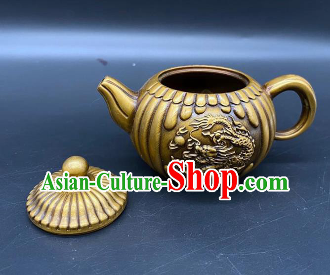 Handmade Chinese Carving Dragon Teapot Ornaments Traditional Brass Craft Teakettle Handmade Chinese Carving Dragon Teapot Ornaments Traditional Brass Craft Teakettle