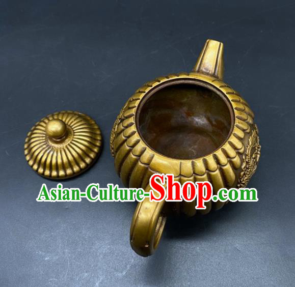 Handmade Chinese Carving Dragon Teapot Ornaments Traditional Brass Craft Teakettle Handmade Chinese Carving Dragon Teapot Ornaments Traditional Brass Craft Teakettle