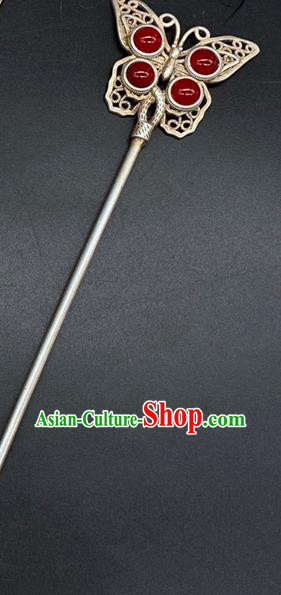 China Traditional Hair Accessories Classical Silver Butterfly Hairpin Handmade Agate Hair Stick China Traditional Hair Accessories Classical Silver Butterfly Hairpin Handmade Agate Hair Stick
