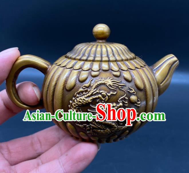 Handmade Chinese Carving Dragon Teapot Ornaments Traditional Brass Craft Teakettle Handmade Chinese Carving Dragon Teapot Ornaments Traditional Brass Craft Teakettle