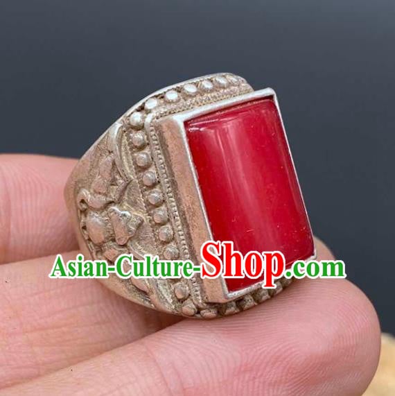 China National Silver Ring Handmade Jewelry Accessories Traditional Ruby Thimble Circlet China National Silver Ring Handmade Jewelry Accessories Traditional Ruby Thimble Circlet