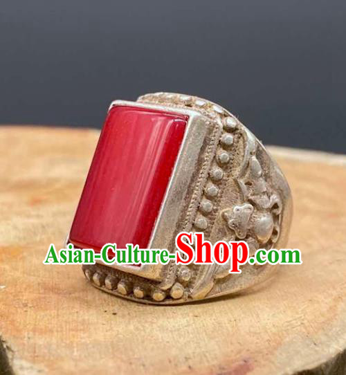 China National Silver Ring Handmade Jewelry Accessories Traditional Ruby Thimble Circlet China National Silver Ring Handmade Jewelry Accessories Traditional Ruby Thimble Circlet