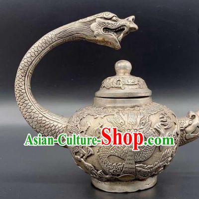 Handmade Chinese Carving Dragon Teapot Ornaments Traditional Brass Craft Flagon