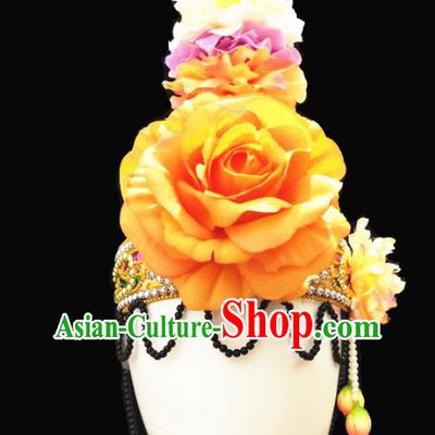 Traditional China Stage Show Hair Accessories Classical Dance Headwear Handmade Fan Dance Wig Chignon