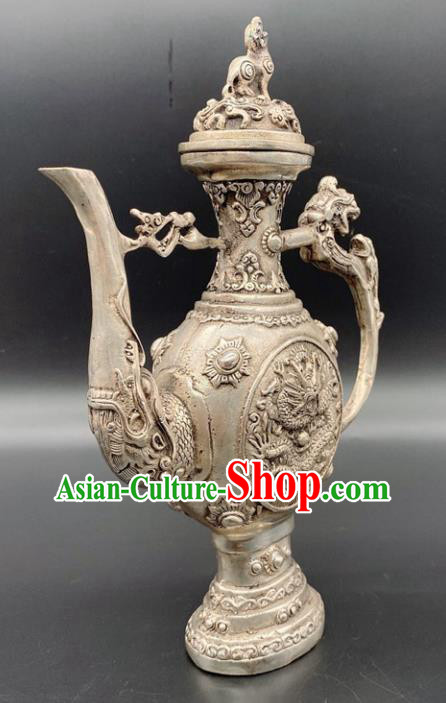 Handmade Chinese Carving Dragon Flagon Ornaments Traditional Brass Craft Wine Pot Handmade Chinese Carving Dragon Flagon Ornaments Traditional Brass Craft Wine Pot
