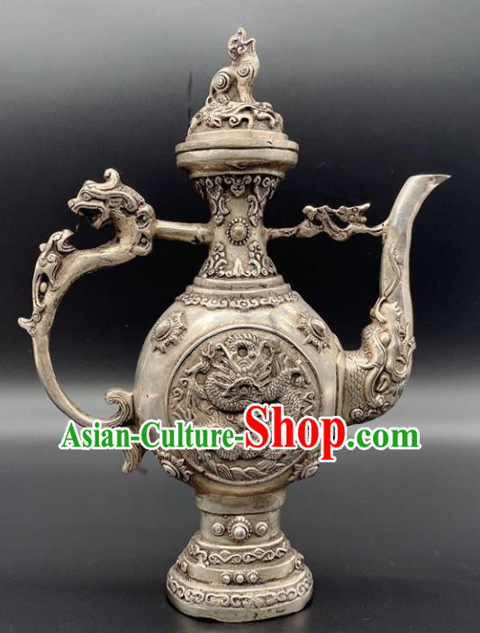 Handmade Chinese Carving Dragon Flagon Ornaments Traditional Brass Craft Wine Pot Handmade Chinese Carving Dragon Flagon Ornaments Traditional Brass Craft Wine Pot