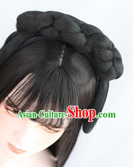 China Traditional Ming Dynasty Wiggery Headdress Handmade Ancient Country Lady Wig Sheath Hair Clasp China Traditional Ming Dynasty Wiggery Headdress Handmade Ancient Country Lady Wig Sheath Hair Clasp