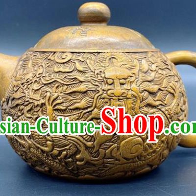 Handmade Chinese Carving Dragon Teapot Ornaments Traditional Brass Craft Copper Kettle