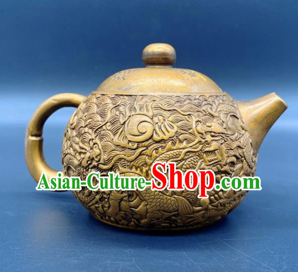 Handmade Chinese Carving Dragon Teapot Ornaments Traditional Brass Craft Copper Kettle Handmade Chinese Carving Dragon Teapot Ornaments Traditional Brass Craft Copper Kettle