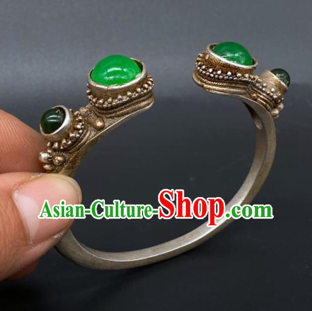 China National Silver Bracelet Handmade Jewelry Accessories Traditional Qing Dynasty Gems Bangle China National Silver Bracelet Handmade Jewelry Accessories Traditional Qing Dynasty Gems Bangle
