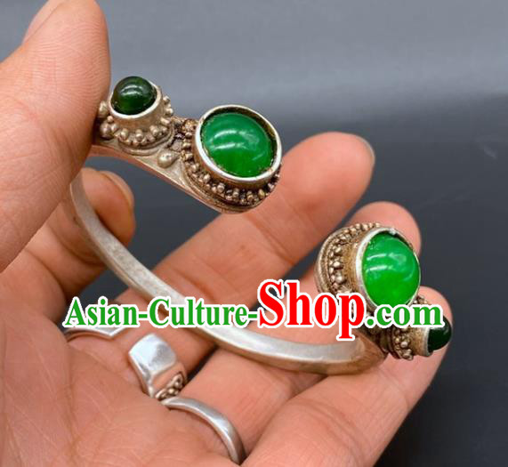 China National Silver Bracelet Handmade Jewelry Accessories Traditional Qing Dynasty Gems Bangle China National Silver Bracelet Handmade Jewelry Accessories Traditional Qing Dynasty Gems Bangle