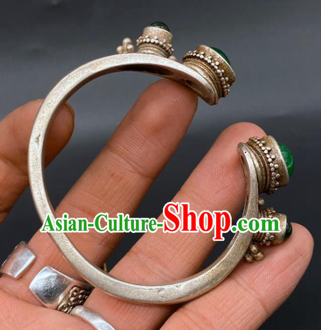 China National Silver Bracelet Handmade Jewelry Accessories Traditional Qing Dynasty Gems Bangle China National Silver Bracelet Handmade Jewelry Accessories Traditional Qing Dynasty Gems Bangle