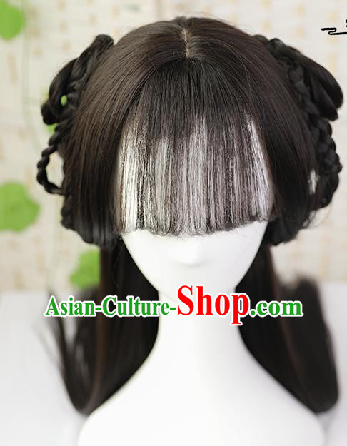 China Traditional Song Dynasty Servant Girl Wiggery Headdress Handmade Ancient Maid Lady Wig Sheath China Traditional Song Dynasty Servant Girl Wiggery Headdress Handmade Ancient Maid Lady Wig Sheath