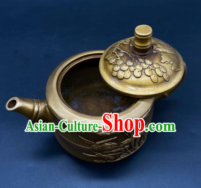 Handmade Chinese Carving Bamboo Teapot Ornaments Traditional Brass Teakettle Craft Handmade Chinese Carving Bamboo Teapot Ornaments Traditional Brass Teakettle Craft