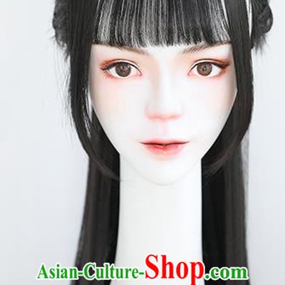 China Traditional Ming Dynasty Princess Straight Bangs Wiggery Headdress Handmade Ancient Palace Beauty Wig Sheath