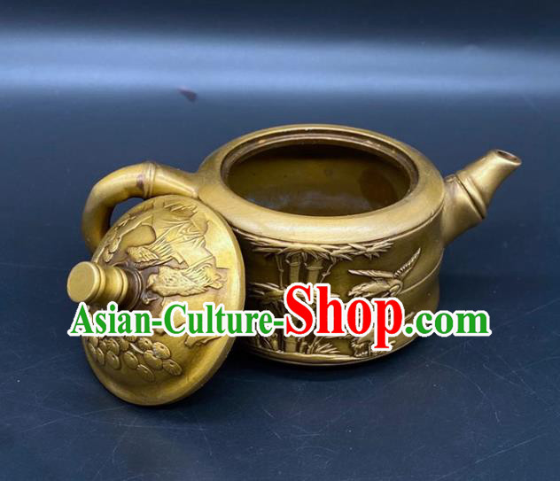 Handmade Chinese Carving Bamboo Teapot Ornaments Traditional Brass Teakettle Craft Handmade Chinese Carving Bamboo Teapot Ornaments Traditional Brass Teakettle Craft