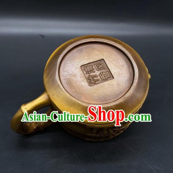 Handmade Chinese Carving Bamboo Teapot Ornaments Traditional Brass Teakettle Craft Handmade Chinese Carving Bamboo Teapot Ornaments Traditional Brass Teakettle Craft