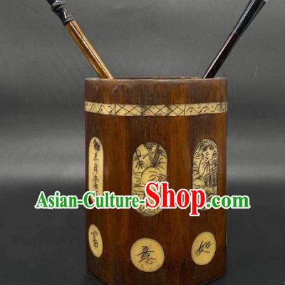 China Traditional Bamboo Brush Pot Handmade Tubular Penrack