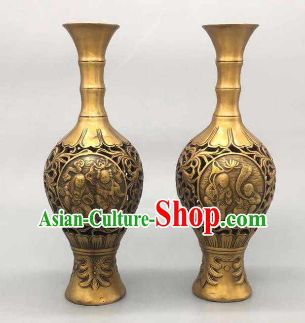 Handmade Chinese Carving Kids Flower Jardiniere Ornaments Brass Vase Accessories Handmade Chinese Carving Kids Flower Jardiniere Ornaments Brass Vase Accessories