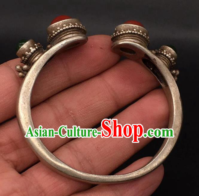 China National Agate Bracelet Handmade Jewelry Accessories Traditional Silver Bangle China National Agate Bracelet Handmade Jewelry Accessories Traditional Silver Bangle