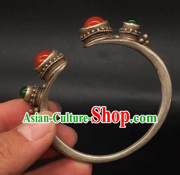 China National Agate Bracelet Handmade Jewelry Accessories Traditional Silver Bangle China National Agate Bracelet Handmade Jewelry Accessories Traditional Silver Bangle