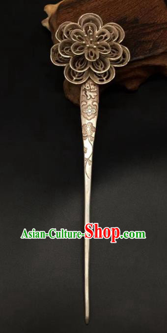 China Traditional Hair Accessories Classical Silver Peony Hairpin Handmade Hair Stick China Traditional Hair Accessories Classical Silver Peony Hairpin Handmade Hair Stick