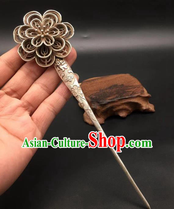 China Traditional Hair Accessories Classical Silver Peony Hairpin Handmade Hair Stick China Traditional Hair Accessories Classical Silver Peony Hairpin Handmade Hair Stick