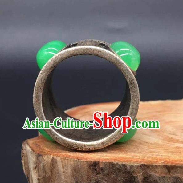 China National Jade Ring Handmade Jewelry Accessories Traditional Silver Circlet Thimble China National Jade Ring Handmade Jewelry Accessories Traditional Silver Circlet Thimble