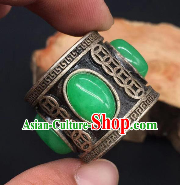 China National Jade Ring Handmade Jewelry Accessories Traditional Silver Circlet Thimble China National Jade Ring Handmade Jewelry Accessories Traditional Silver Circlet Thimble