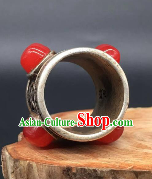 China National Agate Ring Traditional Silver Circlet Thimble Handmade Jewelry Accessories China National Agate Ring Traditional Silver Circlet Thimble Handmade Jewelry Accessories
