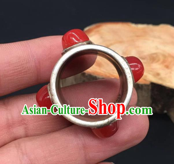 China National Agate Ring Traditional Silver Circlet Thimble Handmade Jewelry Accessories China National Agate Ring Traditional Silver Circlet Thimble Handmade Jewelry Accessories