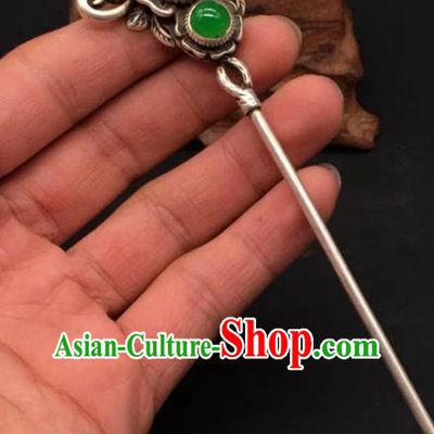 China Traditional Hair Accessories Classical Gems Hairpin Handmade Silver Hair Stick