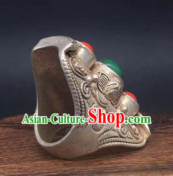 China National Gems Ring Handmade Jewelry Accessories Traditional Silver Circlet Thimble China National Gems Ring Handmade Jewelry Accessories Traditional Silver Circlet Thimble