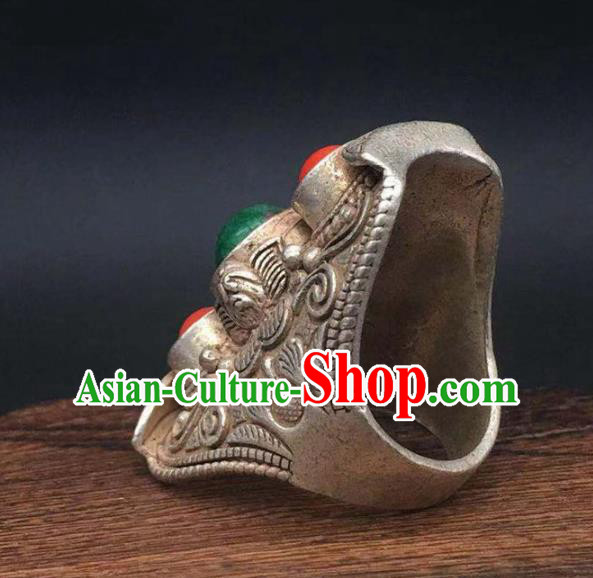 China National Gems Ring Handmade Jewelry Accessories Traditional Silver Circlet Thimble China National Gems Ring Handmade Jewelry Accessories Traditional Silver Circlet Thimble