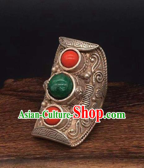 China National Gems Ring Handmade Jewelry Accessories Traditional Silver Circlet Thimble China National Gems Ring Handmade Jewelry Accessories Traditional Silver Circlet Thimble