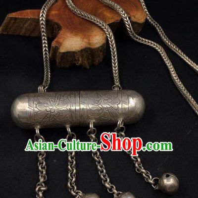 Chinese Handmade Bells Tassel Necklet Classical Ethnic Accessories National Silver Necklace Pendant Jewelry
