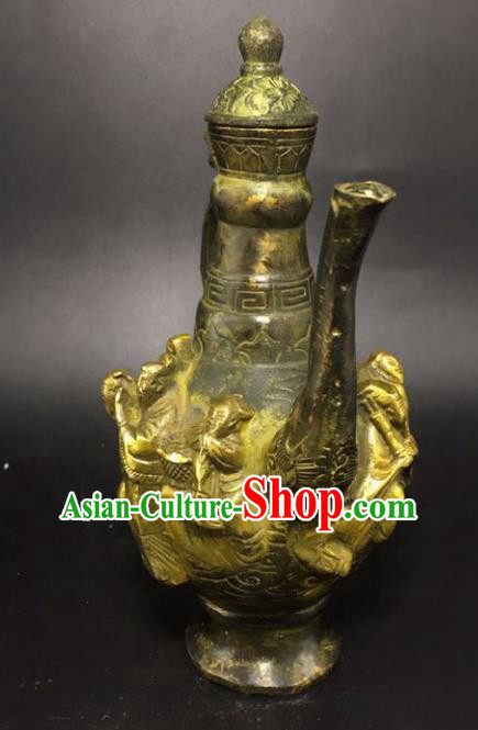 Handmade Chinese Wine Pot Traditional Brass Accessories Carving Eight Treasures Flagon Ornaments Handmade Chinese Wine Pot Traditional Brass Accessories Carving Eight Treasures Flagon Ornaments